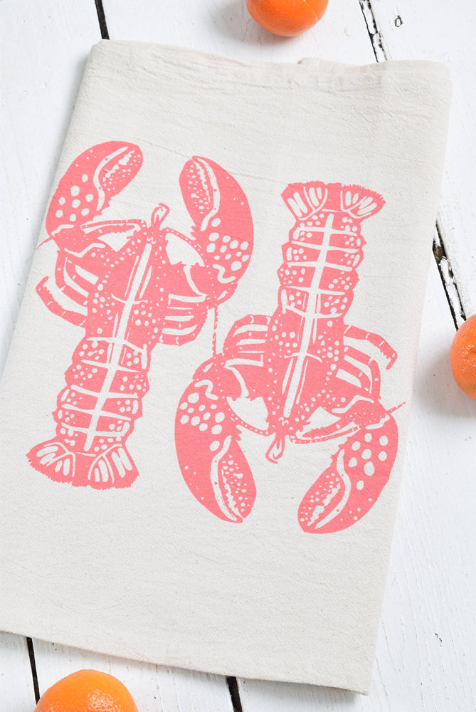 Double Lobster Tea Towel in Pink - Handmade